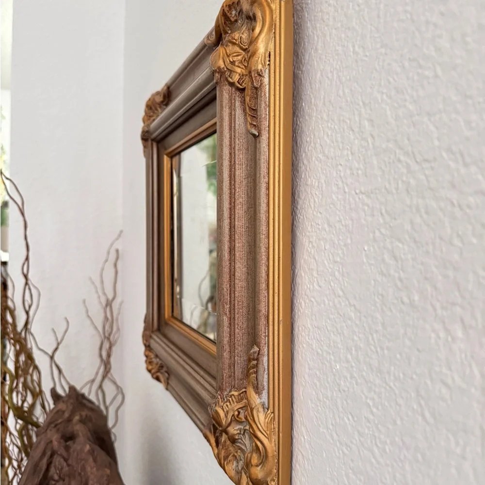 Vintage Look Ornate Gold Tone Fancy Victorian Designs Framed Wood Mirror